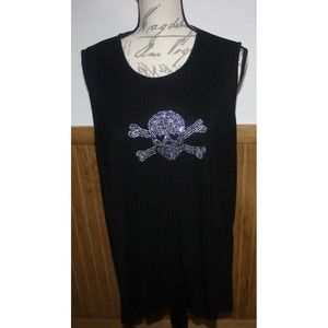 Shane Lee Inc. Skull & Bones Sleeveless Black Pullover Top T-Shirt Sz Large